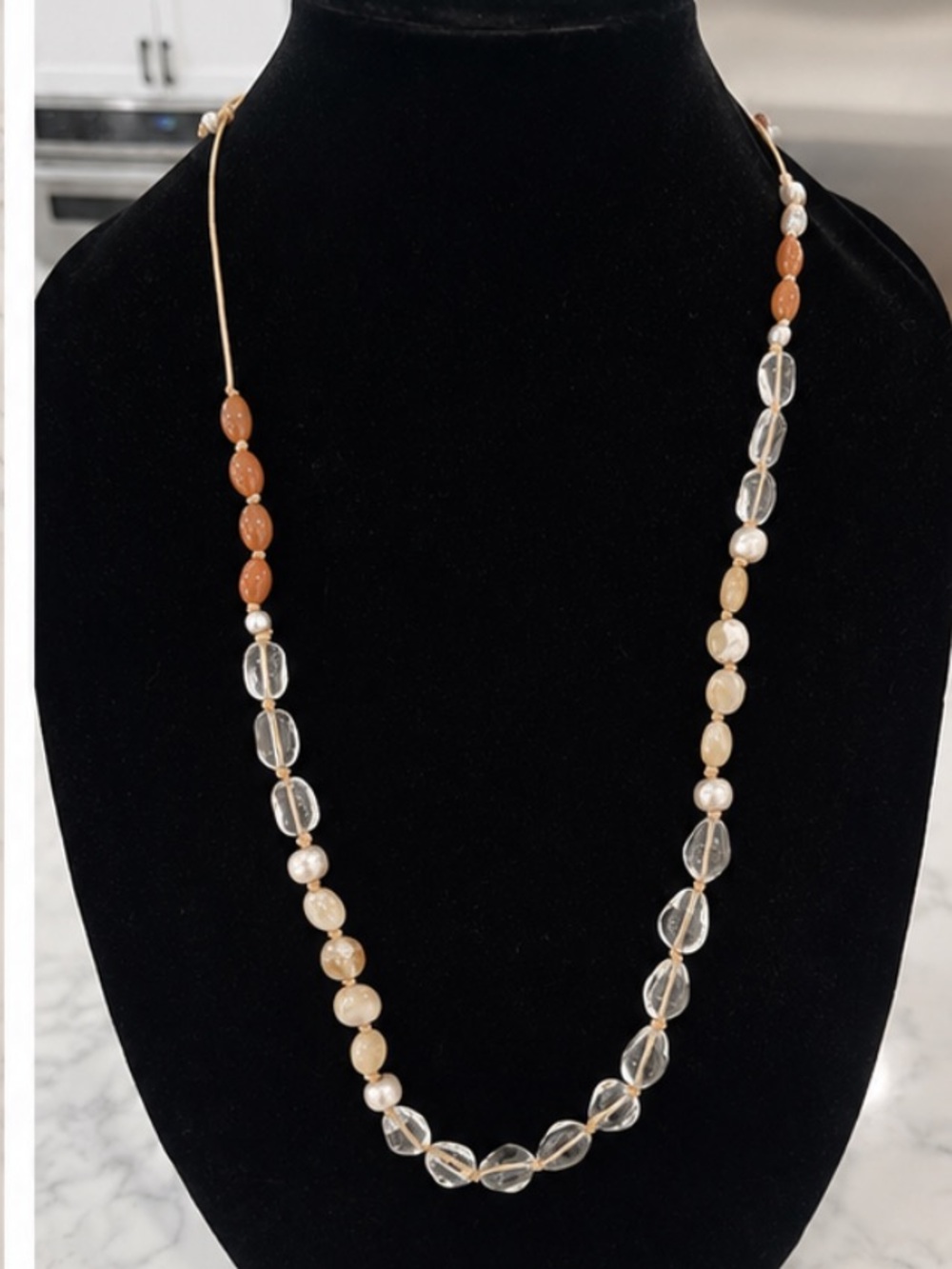 J. Jill Clear and Beige Bead Necklace with Warm Brown Accents